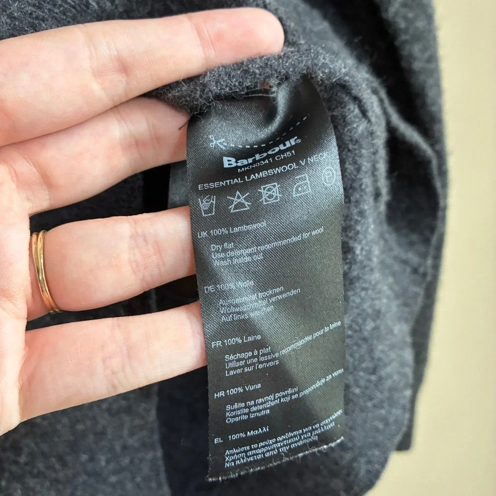 Barbour Essential Lambswool V Neck Sweater S Charcoal Grey Mens Wool Knit
